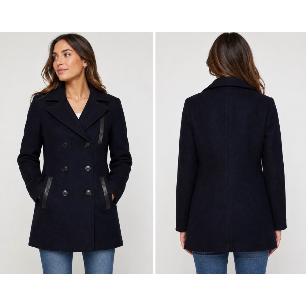 Soia & Kyo Women's Peacoat Medium Navy Wool Cashmere Blend Double Breasted Coat